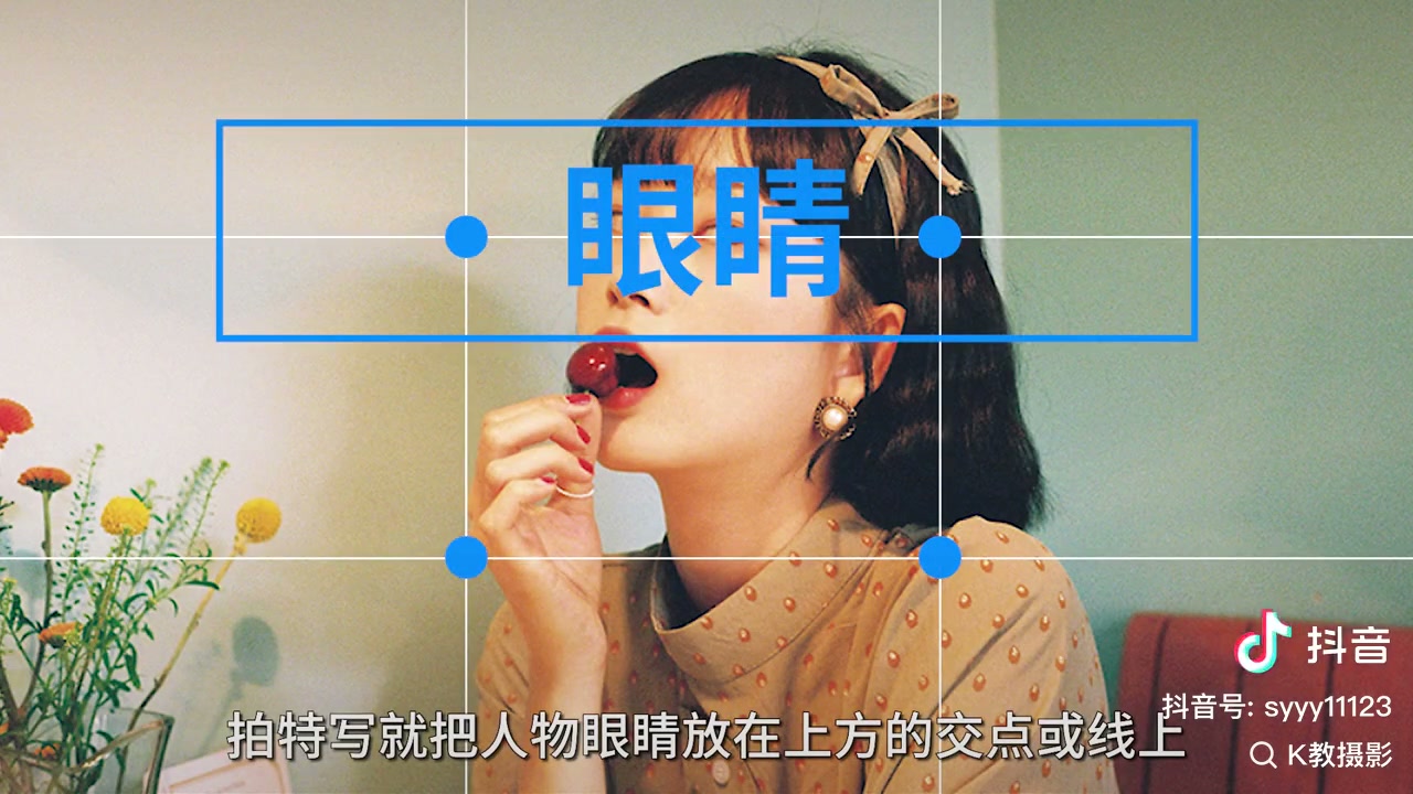 特写:眼睛放上方交点或线上