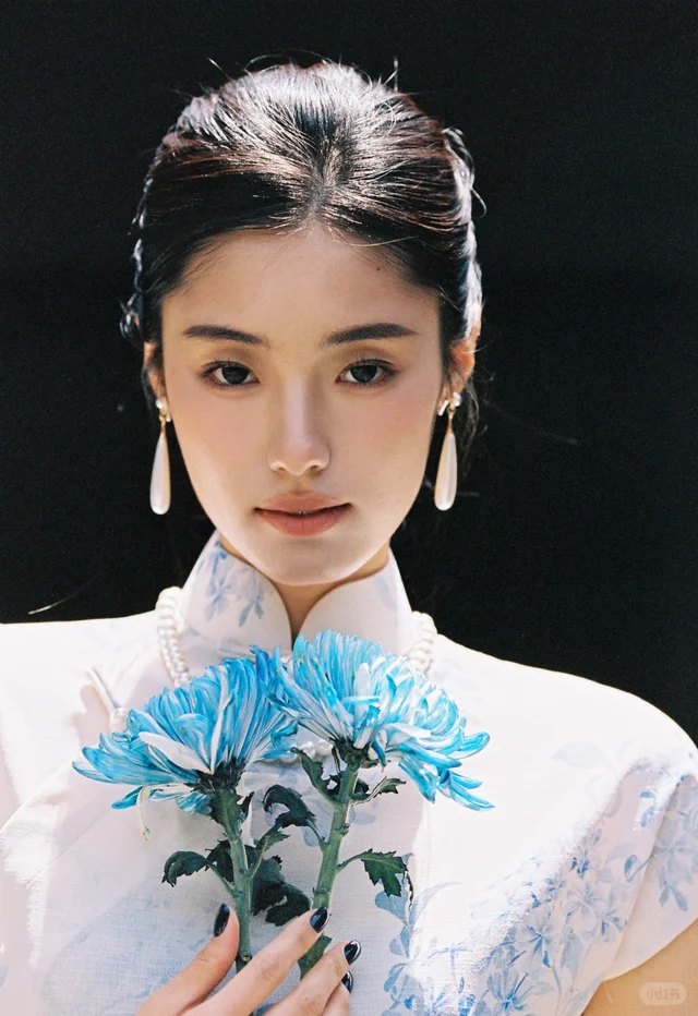 蓝菊特写 · 青花旗袍