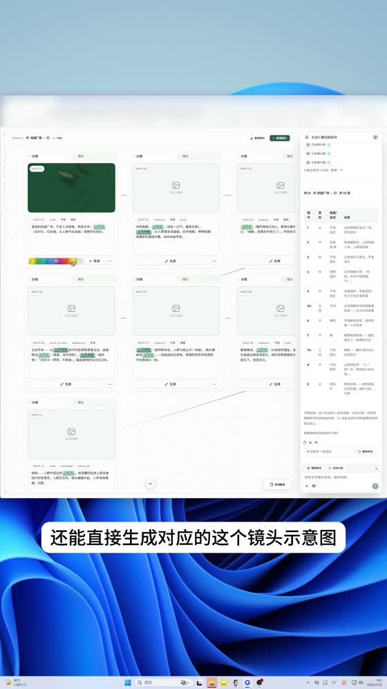 分镜卡片网格与右侧生成清单